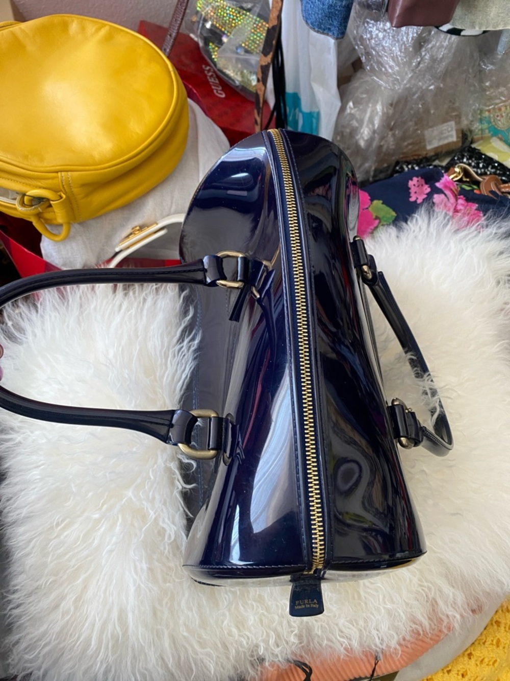 FURLA Candy Bag Glossy Patent Satchel in Navy Blue 💙 - Picture 8 of 13
